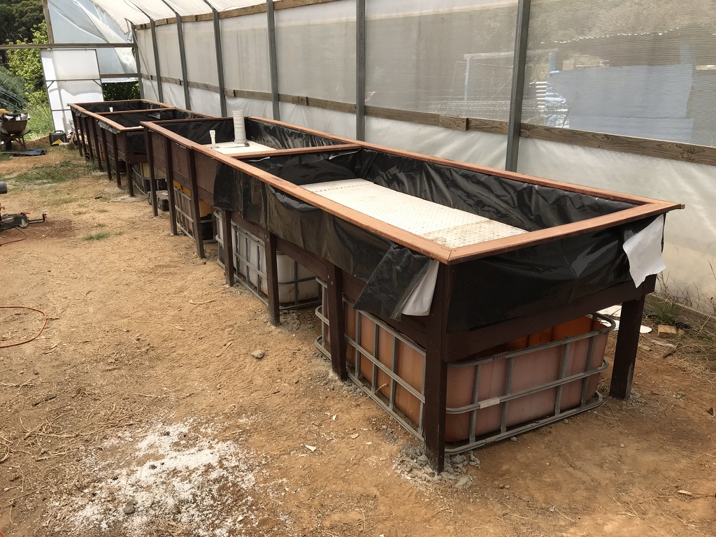 King Valley Aquaponics grow beds with liners installed